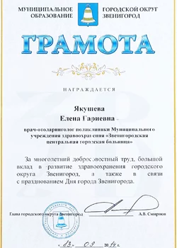 2014 г. Грамота главы г.о. Звенигород А.В.Смирнова